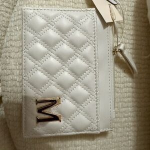 NWT! Chic Ivory Quilted Women's Wallet with “M” logo in gold tone.